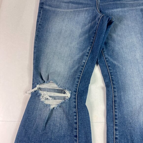 American Eagle Jean Women 30x27* Super High Rise Flare Blue Raw Hem Denim Tag 8S - Picture 4 of 16